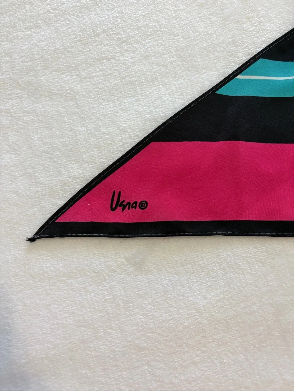 Vintage Vera Neumann Signed Scarf - Neck Hair Geometric Blue Red Pink Black VTG